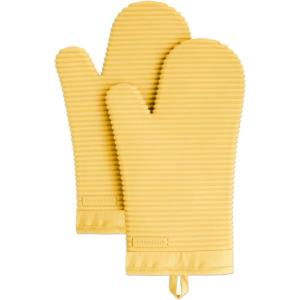 KITCHENAID Ribbed Soft Silicone Oven Mitt 2-Pack Set, 7.5″x13″, Mineral Water Aqua(Orange Sorbet)