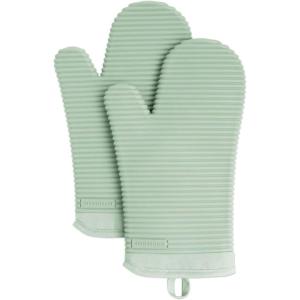 KITCHENAID Ribbed Soft Silicone Oven Mitt 2-Pack Set, 7.5″x13″, Mineral Water Aqua(Pistachio)