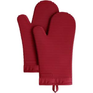 KITCHENAID Ribbed Soft Silicone Oven Mitt 2-Pack Set, 7.5″x13″, Mineral Water Aqua(Smoked Paprika)
