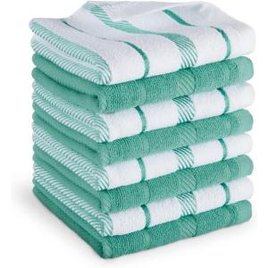 KitchenAid Albany Dishcloth 8 Pack Set, Aqua Sky/White, 12″x12″(Aqua Sky/White)