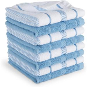 KitchenAid Albany Dishcloth 8 Pack Set, Aqua Sky/White, 12″x12″(Blue Velvet/White)