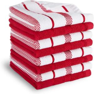 KitchenAid Albany Dishcloth 8 Pack Set, Aqua Sky/White, 12″x12″(Passion Red/White)