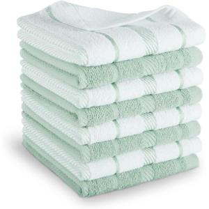 KitchenAid Albany Dishcloth 8 Pack Set, Aqua Sky/White, 12″x12″(Pistachio/White)