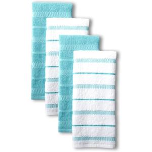 KitchenAid Albany Kitchen Towel 4-Pack Set, Blue Velvet/White, 16″x26″(Aqua)