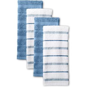 KitchenAid Albany Kitchen Towel 4-Pack Set, Blue Velvet/White, 16″x26″(Blue Velvet)