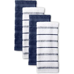 KitchenAid Albany Kitchen Towel 4-Pack Set, Blue Velvet/White, 16″x26″(Blue Willow)