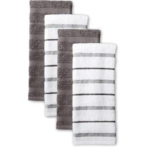 KitchenAid Albany Kitchen Towel 4-Pack Set, Blue Velvet/White, 16″x26″(Charcoal Grey)