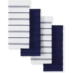 KitchenAid Albany Kitchen Towel 4-Pack Set, Blue Velvet/White, 16″x26″(Cobalt)