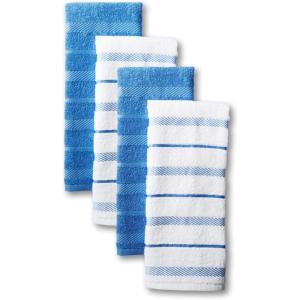 KitchenAid Albany Kitchen Towel 4-Pack Set, Blue Velvet/White, 16″x26″(Cornflower)