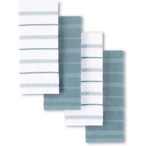KitchenAid Albany Kitchen Towel 4-Pack Set, Blue Velvet/White, 16″x26″(Fog Blue)