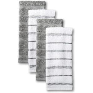 KitchenAid Albany Kitchen Towel 4-Pack Set, Blue Velvet/White, 16″x26″(Grey)