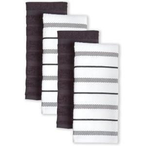 KitchenAid Albany Kitchen Towel 4-Pack Set, Blue Velvet/White, 16″x26″(Matte Black/White)