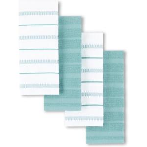 KitchenAid Albany Kitchen Towel 4-Pack Set, Blue Velvet/White, 16″x26″(Mineral Water Aqua/White)