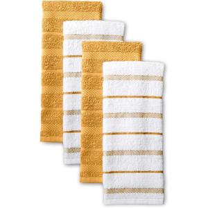 KitchenAid Albany Kitchen Towel 4-Pack Set, Blue Velvet/White, 16″x26″(Orange Sorbet)