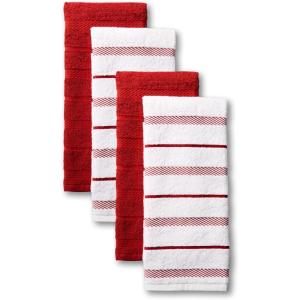 KitchenAid Albany Kitchen Towel 4-Pack Set, Blue Velvet/White, 16″x26″(Passion Red)