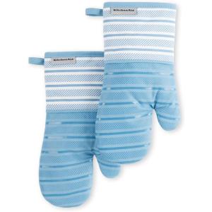 KitchenAid Albany Oven Mitt 2-Pack Set, Aqua Sky, 7″x13″(Blue Velvet)