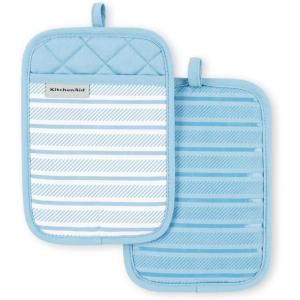 KitchenAid Albany Pot Holder 2-Pack Set, Aqua Sky, 7″x10″(Blue Velvet)