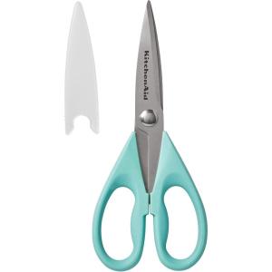 KitchenAid All Purpose Kitchen Shears with Protective Sheath Durable Stainless Steel Scissors, Dishwasher Safe, Soft Grip Comfort Handle, 8.72 Inch, Black(Aqua Sky)
