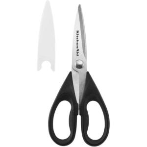 KitchenAid All Purpose Kitchen Shears with Protective Sheath Durable Stainless Steel Scissors, Dishwasher Safe, Soft Grip Comfort Handle, 8.72 Inch, Black(Black)