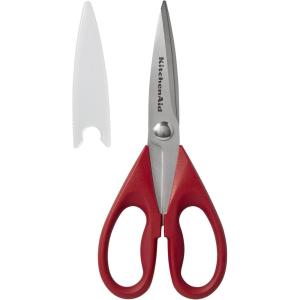 KitchenAid All Purpose Kitchen Shears with Protective Sheath Durable Stainless Steel Scissors, Dishwasher Safe, Soft Grip Comfort Handle, 8.72 Inch, Black(Red)