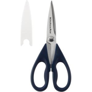 KitchenAid All Purpose Kitchen Shears with Protective Sheath Durable Stainless Steel Scissors, Dishwasher Safe, Soft Grip Comfort Handle, 8.72 Inch, Ink Blue