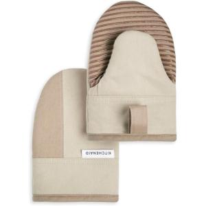 KitchenAid Beacon Two-Tone Non-Slip Mini Oven Mitt Set, Aqua Sky, 5.5″x8″, 2 Piece(Milkshake/Beige)