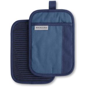 KitchenAid Beacon Two-Tone Non-Slip Pot Holder Set, Cool Grey/Frost Grey, 7″x10″, 2 Piece(Navy/Ink)