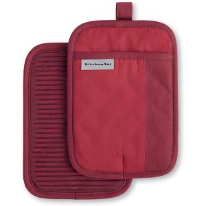 KitchenAid Beacon Two-Tone Non-Slip Pot Holder Set, Cool Grey/Frost Grey, 7″x10″, 2 Piece(Passion Red/Bordeaux)