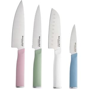 KitchenAid Chef Set with Custom-Fit Covers, Sharp Kitchen Knife, High-Carbon Japanese Stainless Steel Blade, 4 Piece, Multicolor(Assorted)