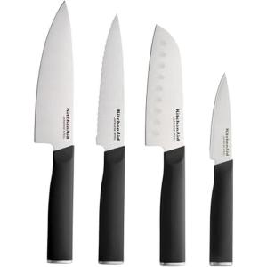 KitchenAid Chef Set with Custom-Fit Covers, Sharp Kitchen Knife, High-Carbon Japanese Stainless Steel Blade, 4 Piece, Multicolor(Black)