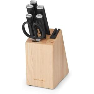 KitchenAid Classic 7-Piece Natural Knife Block Set with Built-In Sharpener, High-Carbon Japanese Stainless Steel Knives, Black(Black)