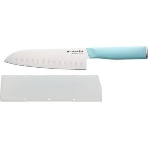 KitchenAid Classic 7-Piece Natural Knife Block Set with Built-In Sharpener, High-Carbon Japanese Stainless Steel Knives, Black(Blue)