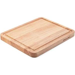 KitchenAid Classic Rubberwood Cutting Board with Perimeter Trench, Reversible Chopping Board, 8-inch x 10-Inch, Natural(10″L x 8.1″W)