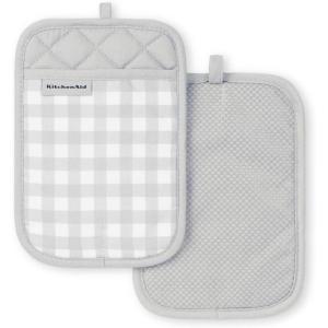 KitchenAid Gingham Pot Holder 2-Pack Set, Aqua Sky, 7″x10″(Matte Grey)
