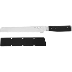 KitchenAid Gourmet Forged Triple Rivet Bread Knife with Custom-Fit Blade Cover, 5-inch, Sharp Kitchen Knife, High-Carbon Japanese Stainless Steel Blade, Black(5″)