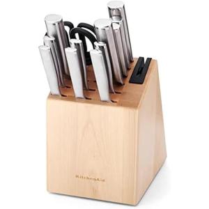KitchenAid Gourmet Knife Block Set with Built-in Sharpener, 15-Piece, Stainless Steel(Natural)