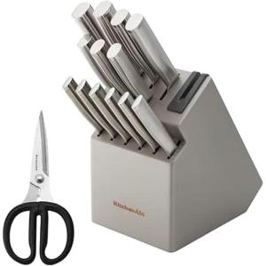 KitchenAid Gourmet Knife Block Set with Built-in Sharpener, 15-Piece, Stainless Steel(Stainless Steel)