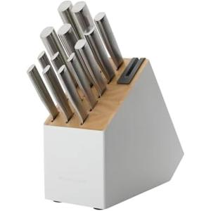 KitchenAid Gourmet Knife Block Set with Built-in Sharpener, 15-Piece, Stainless Steel(White)
