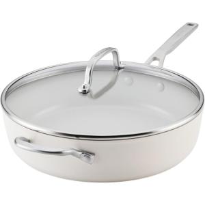 KitchenAid Hard Anodized Ceramic Induction Nonstick Cookware Frying Pan/Skillet with Lid, Dishwasher Safe, 12.25 Inch Non Stick Fry Pan with Stainless Steel Handle – Pistachio(Porcelain)
