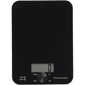 KitchenAid KQ914WH Glass Surface 11 Pound Capacity Digital Kitchen and Food Scale, Scale for Food Ounces and Grams, Dry and Liquid Ingredients, White(Black)