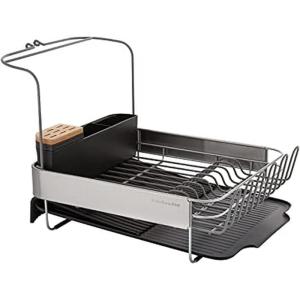KitchenAid Large Capacity Full Size Rust Resistant Dish Rack with Angled Drain Board and Removable Flatware Caddy, Light Grey(Black)