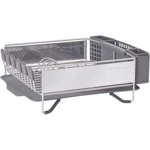 KitchenAid Large Capacity Full Size Rust Resistant Dish Rack with Angled Drain Board and Removable Flatware Caddy, Light Grey(Gray)