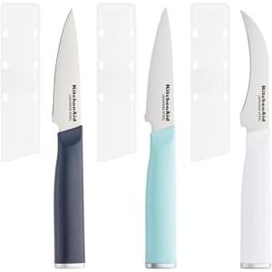 KitchenAid Paring Knife Set, High Carbon Stainless Steel Kitchen Knife Set, Razor-Sharp Blades, 3 Piece, White(Blue)