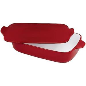 KitchenAid Rectangular Baker with Lid Vitrified Stoneware, 9in 13in 2.5in, Blue Velvet(Red)