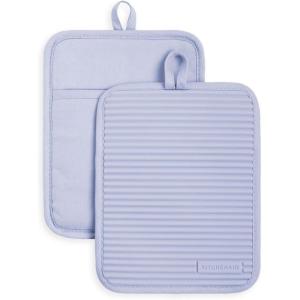 KitchenAid Ribbed Soft Silicone Pot Holder 2-Pack Set, Blue Velvet, 7″x9″(Lavender Cream)