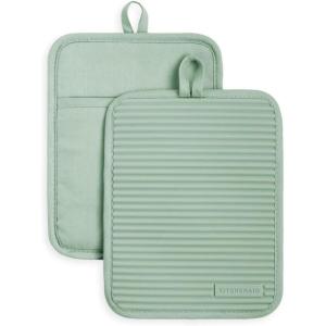 KitchenAid Ribbed Soft Silicone Pot Holder 2-Pack Set, Blue Velvet, 7″x9″(Pistachio)