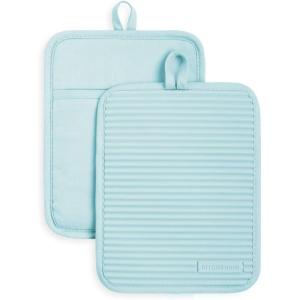 KitchenAid Ribbed Soft Silicone Pot Holder 2-Pack Set, Mineral Water Aqua, 7″x9″(Mineral Water)