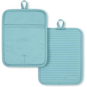 KitchenAid Ribbed Soft Silicone Pot Holder 2-Pack Set, Mineral Water Aqua, 7″x9″(Mineral Water Aqua)