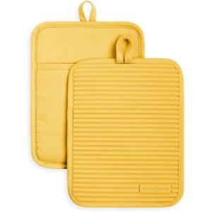 KitchenAid Ribbed Soft Silicone Pot Holder 2-Pack Set, Mineral Water Aqua, 7″x9″(Orange Sorbet)
