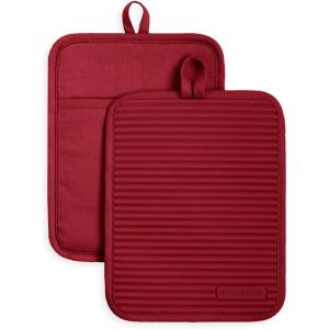 KitchenAid Ribbed Soft Silicone Pot Holder 2-Pack Set, Mineral Water Aqua, 7″x9″(Smoked Paprika)